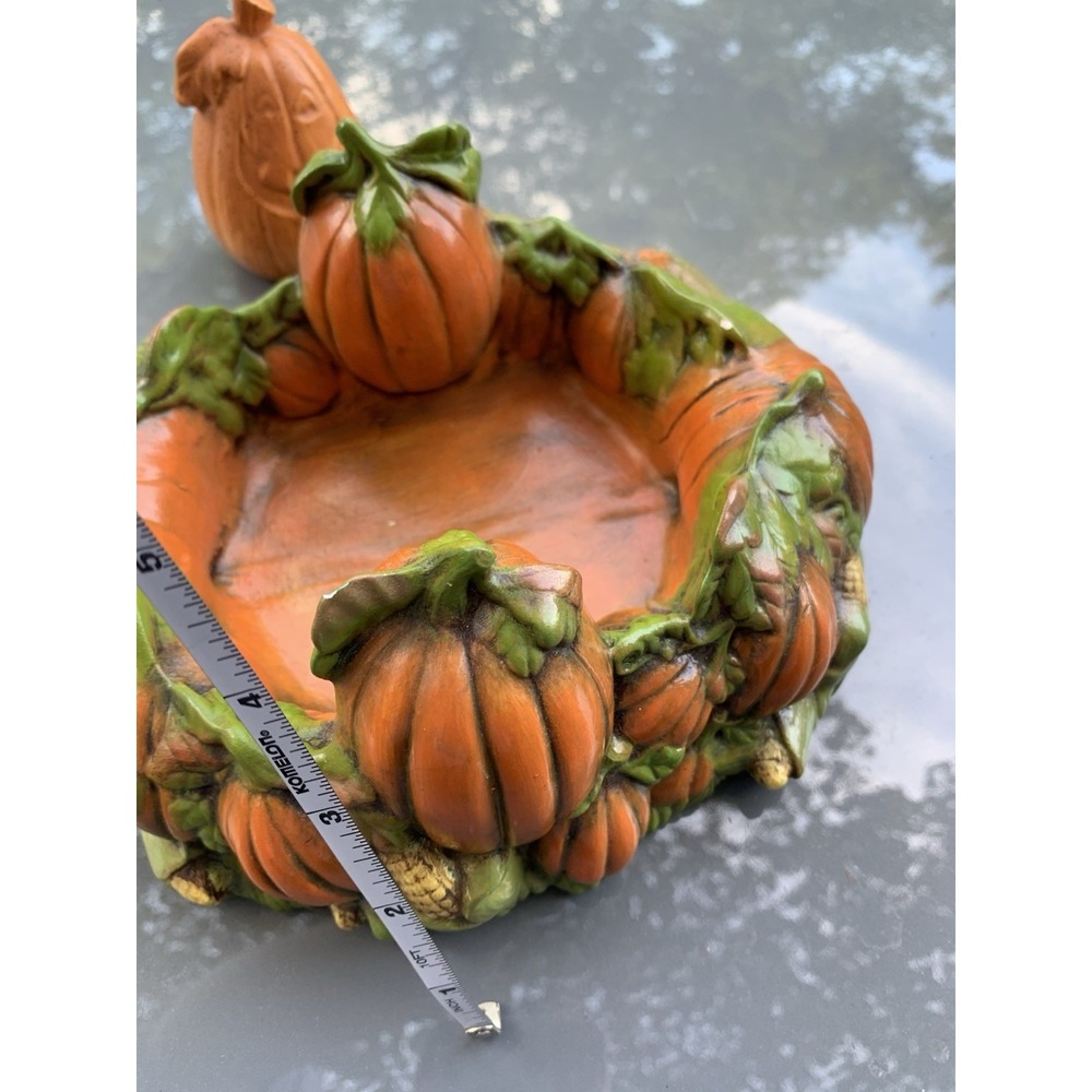 Vintage 1984 Hand Painted Ceramic Pumpkin Patch Candy Dish Fall Decor 8 Inch - Picture 9 of 9